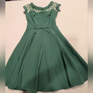 Tatyana Green Fit and Flare Cocktail Dress with Lattice and Bow Detail